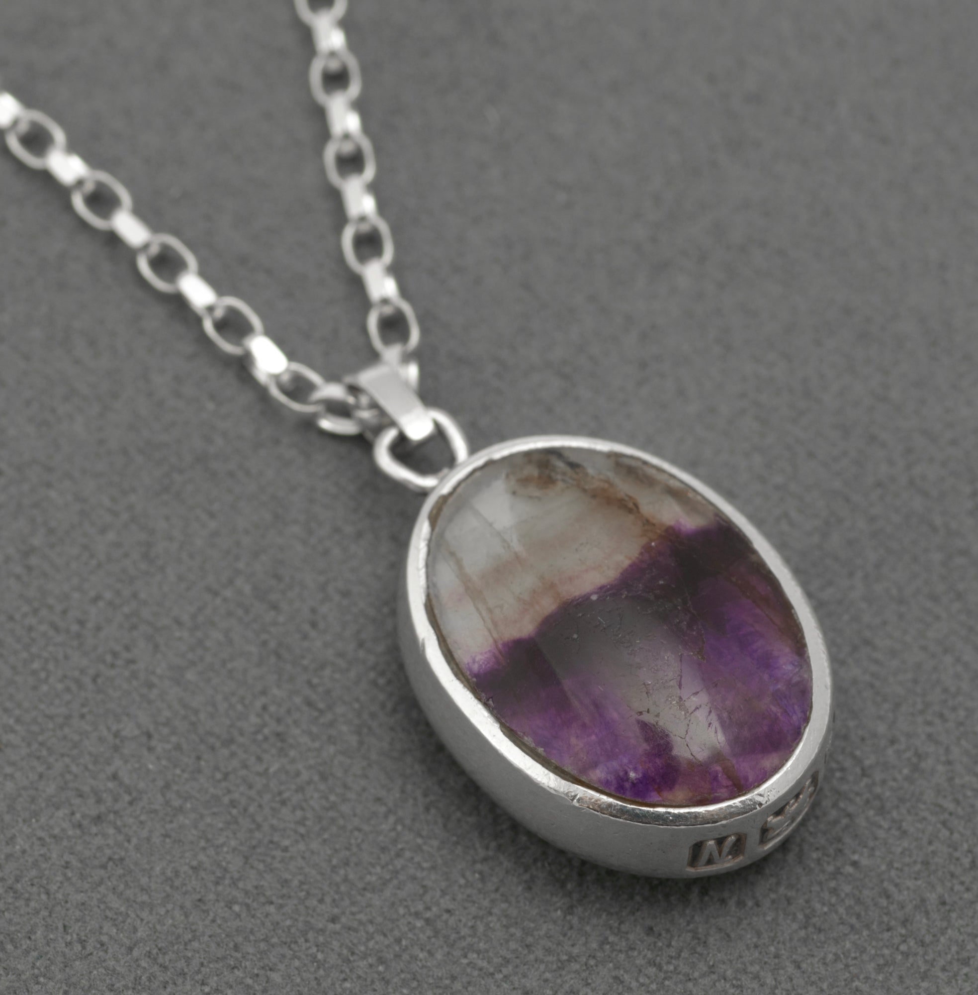 David Scott Walker Sterling Silver Reversible Pendant Necklace - Blue John & Malachite - Sheffield 1987 - C2981