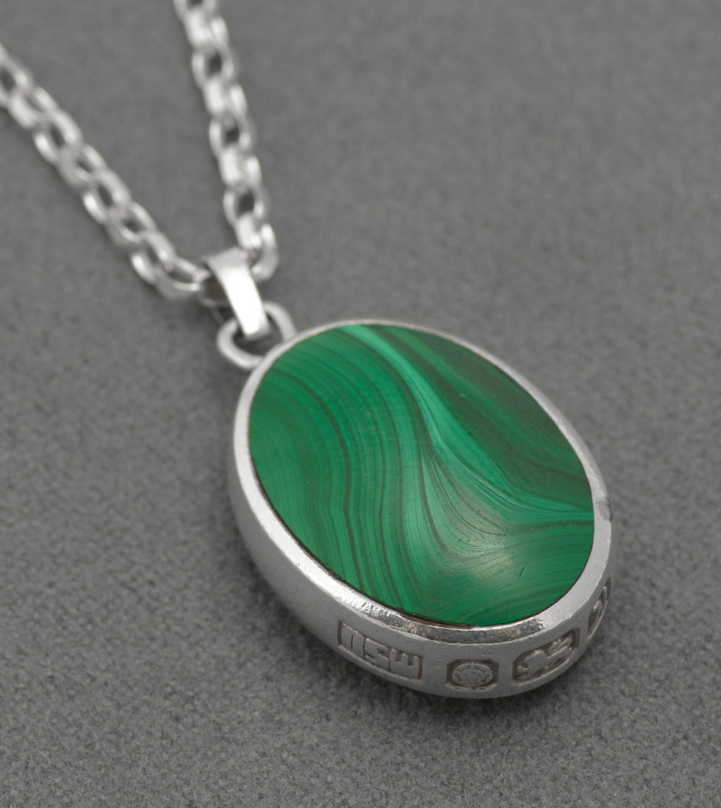 David Scott Walker Sterling Silver Reversible Pendant Necklace - Blue John & Malachite - Sheffield 1987 - C2981