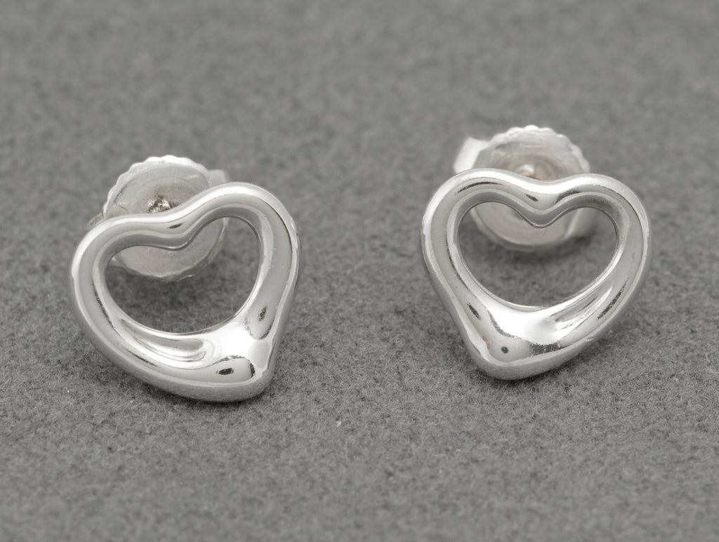 Tiffany & Co. Sterling Silver Open Heart Stud Earrings Pair - Elsa Peretti - C2983