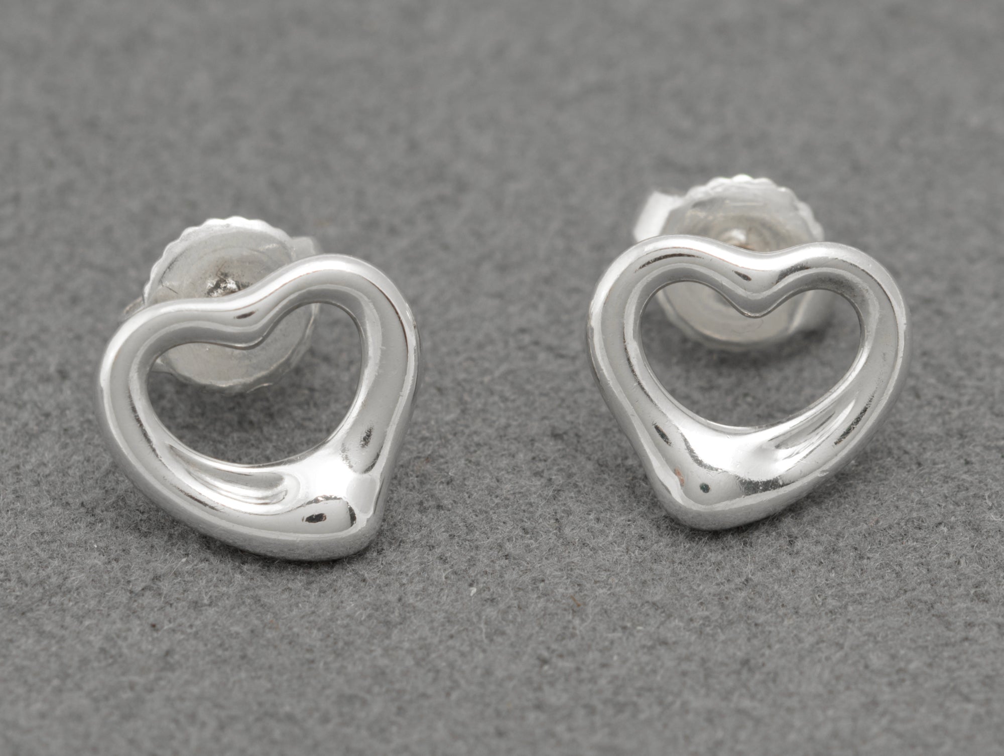 Tiffany & Co. Sterling Silver Open Heart Stud Earrings Pair - Elsa Peretti - C2983