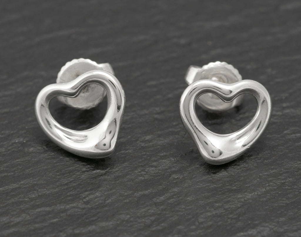 Tiffany & Co. Sterling Silver Open Heart Stud Earrings Pair - Elsa Peretti - C2983