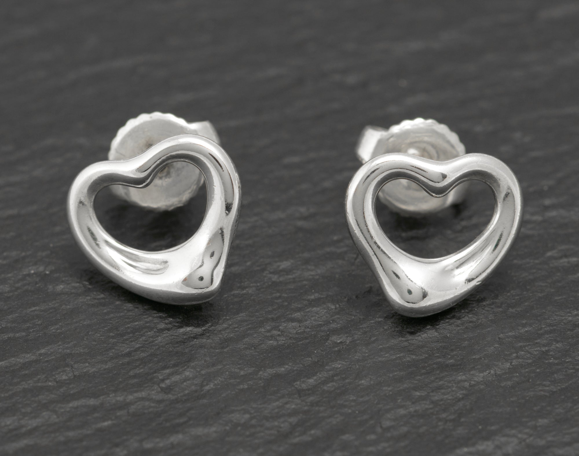 Tiffany & Co. Sterling Silver Open Heart Stud Earrings Pair - Elsa Peretti - C2983