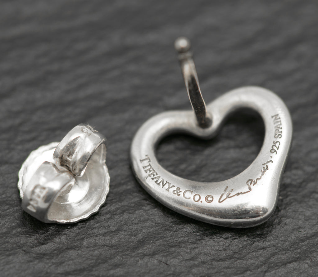 Tiffany & Co. Sterling Silver Open Heart Stud Earrings Pair - Elsa Peretti - C2983