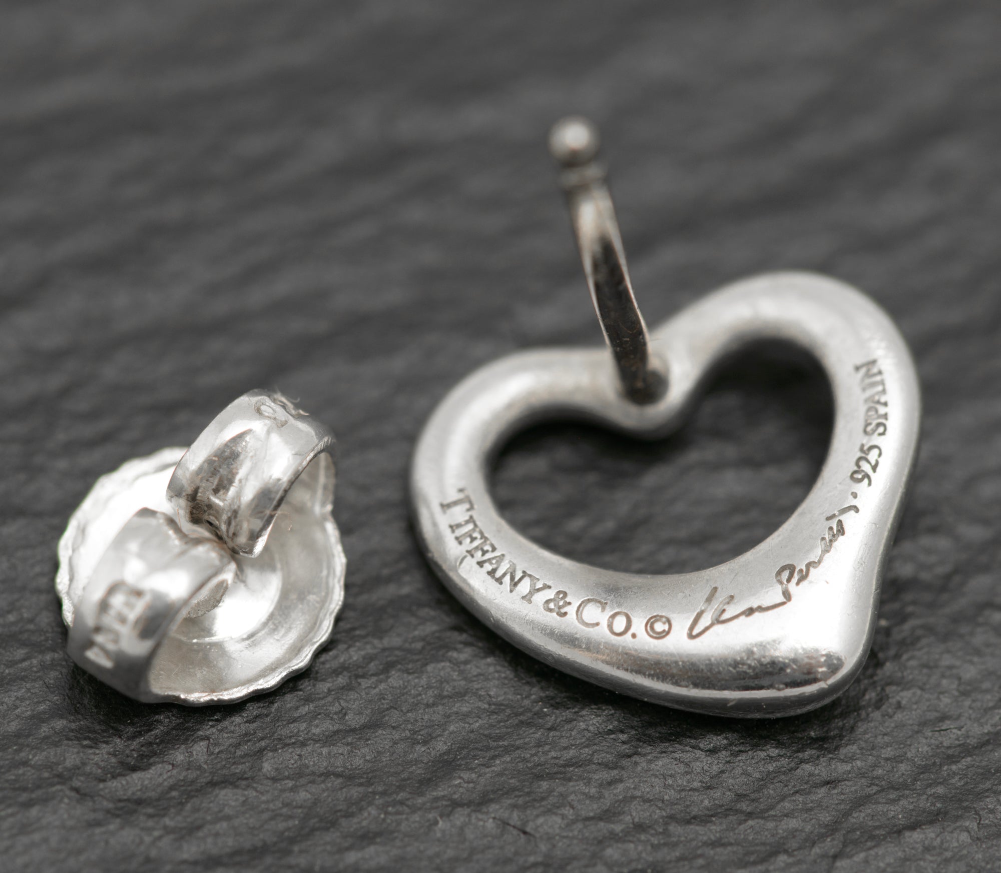 Tiffany & Co. Sterling Silver Open Heart Stud Earrings Pair - Elsa Peretti - C2983
