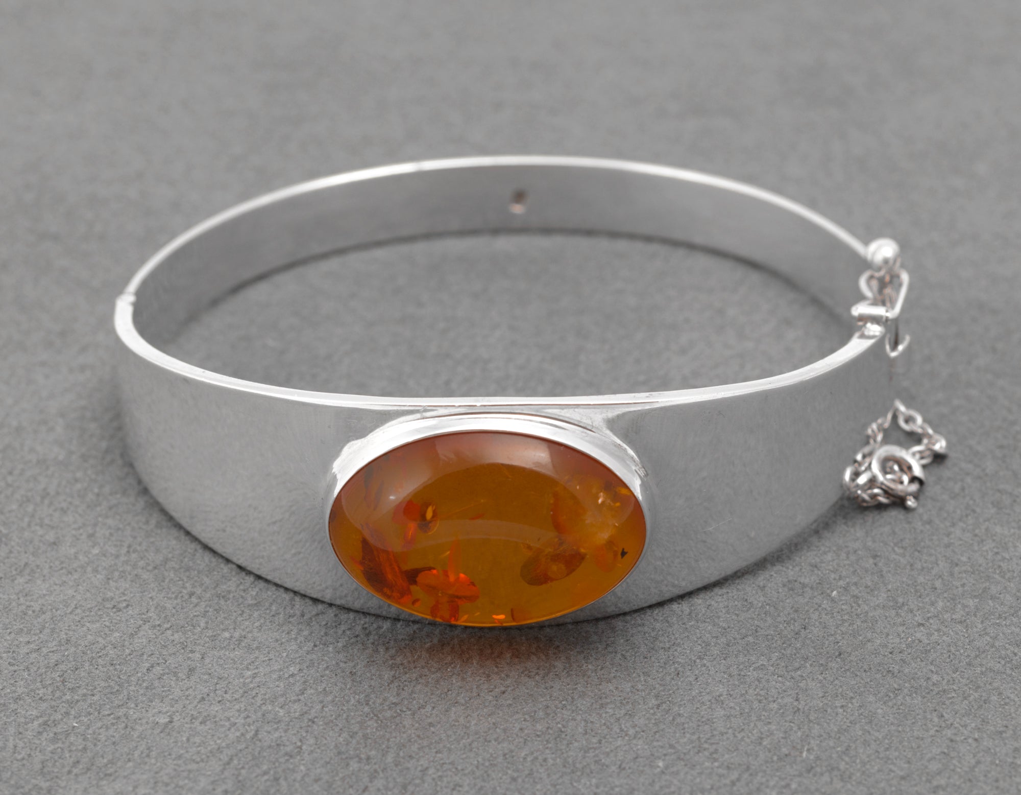 Vintage Sterling Silver and Amber Bangle - Sliding Box Clasp - 1980s - C2984