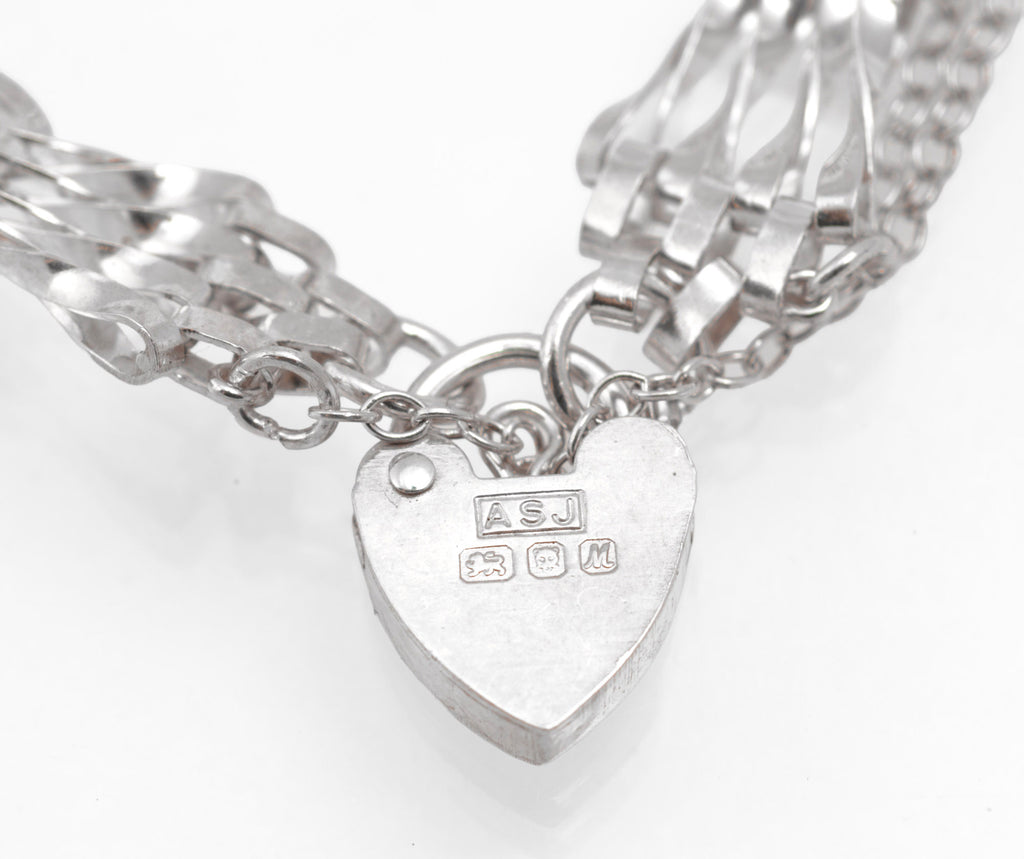 Vintage Sterling Silver Gate Bracelet - Heart Padlock Clasp - London 1986 - C2985