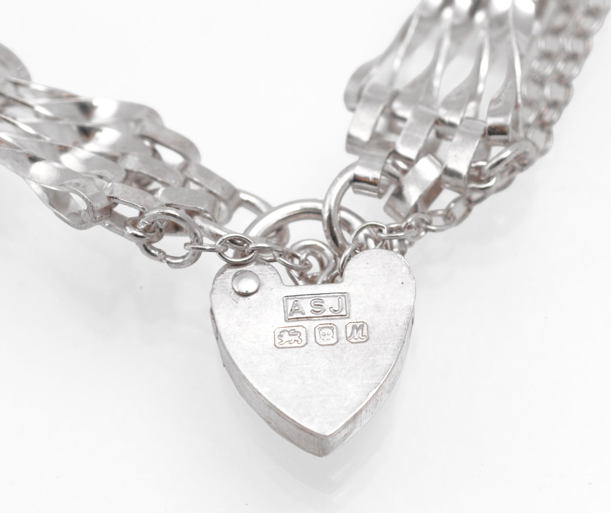 Vintage Sterling Silver Gate Bracelet - Heart Padlock Clasp - London 1986 - C2985