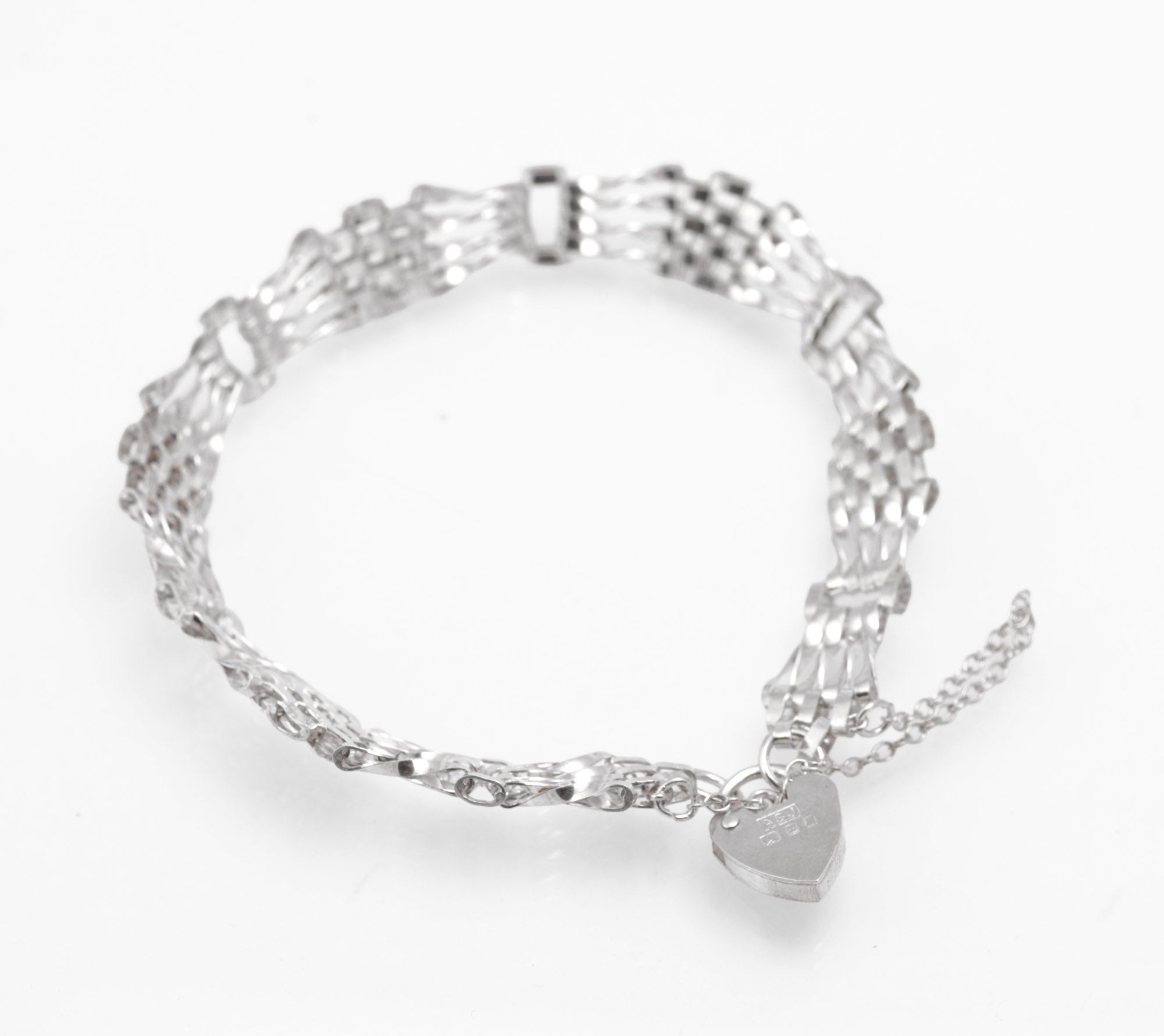 Vintage Sterling Silver Gate Bracelet - Heart Padlock Clasp - London 1986 - C2985