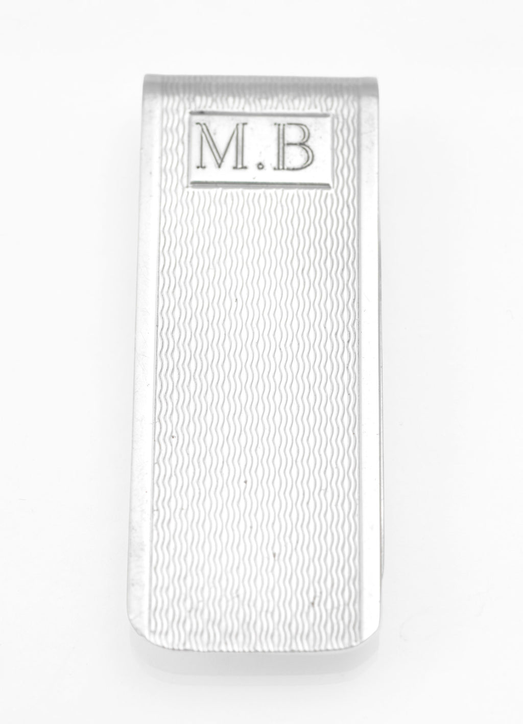 Vintage Sterling Silver Engine Turned Money Clip - side profile view showing spring clip mechanism
