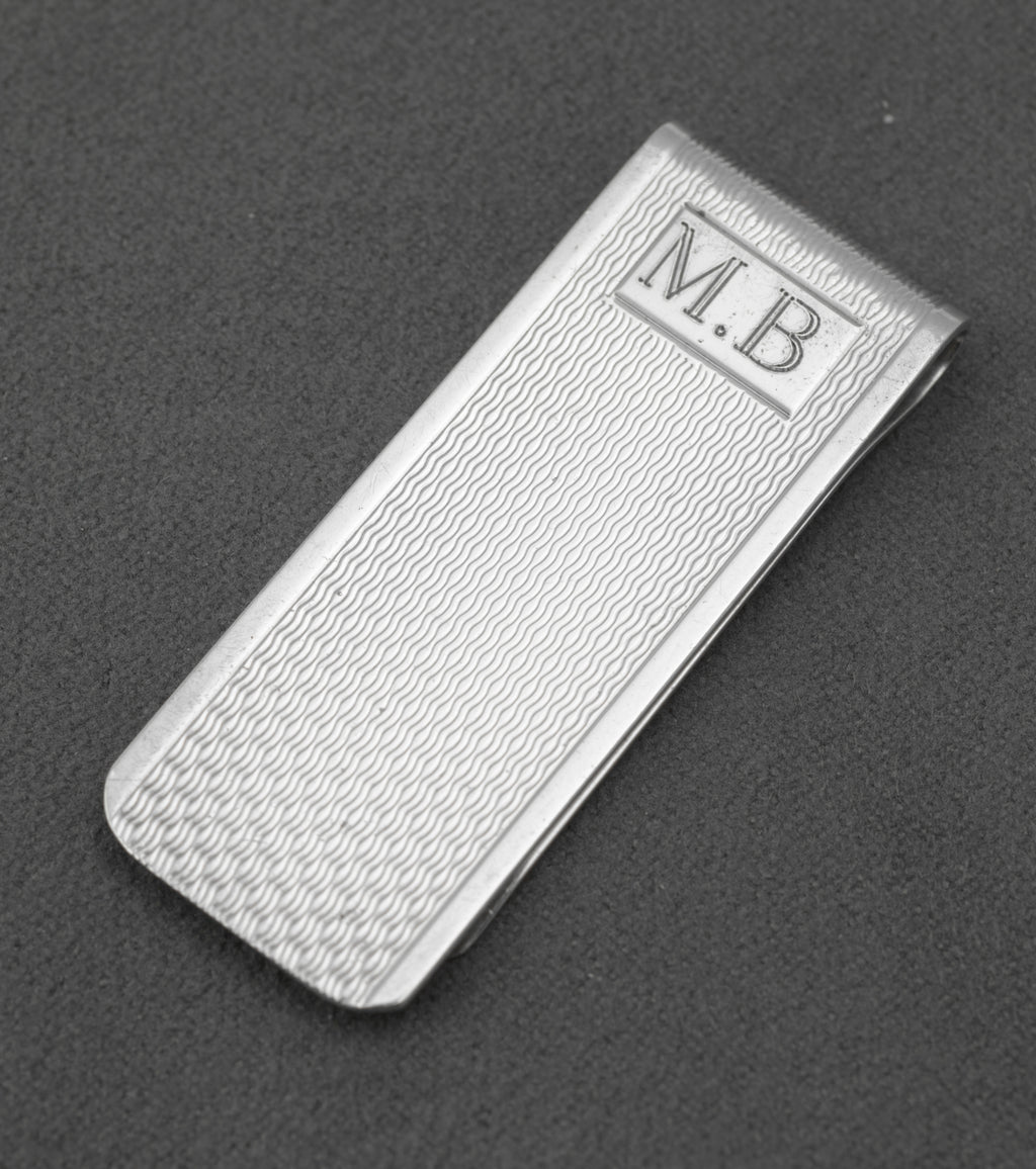 Vintage Sterling Silver Engine Turned Money Clip - Engraved Initials M.B - Birmingham 1996 - C2987