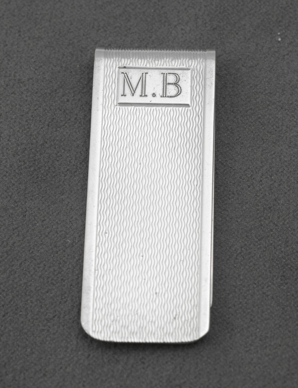 Vintage Sterling Silver Engine Turned Money Clip - Engraved Initials M.B - Birmingham 1996 - C2987