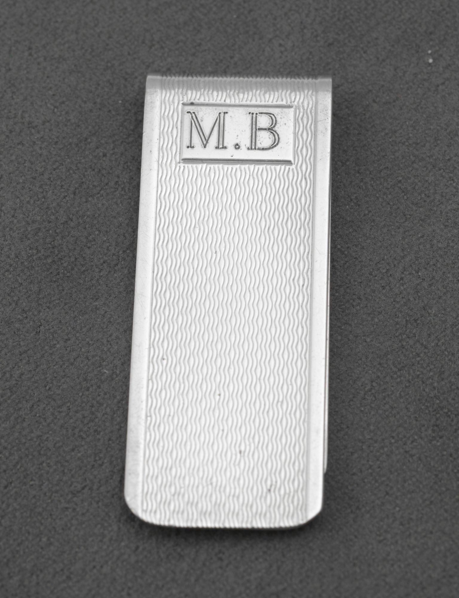 Vintage Sterling Silver Engine Turned Money Clip - Engraved Initials M.B - Birmingham 1996 - C2987