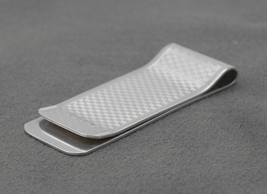Vintage Sterling Silver Engine Turned Money Clip - Engraved Initials M.B - Birmingham 1996 - C2987