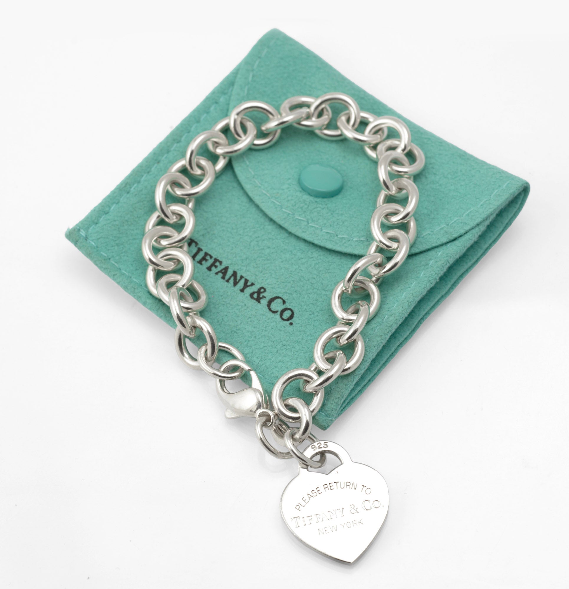 Tiffany & Co Return to Tiffany Sterling Silver Heart Tag Bracelet - alternative angle on Tiffany pouch showing heart tag