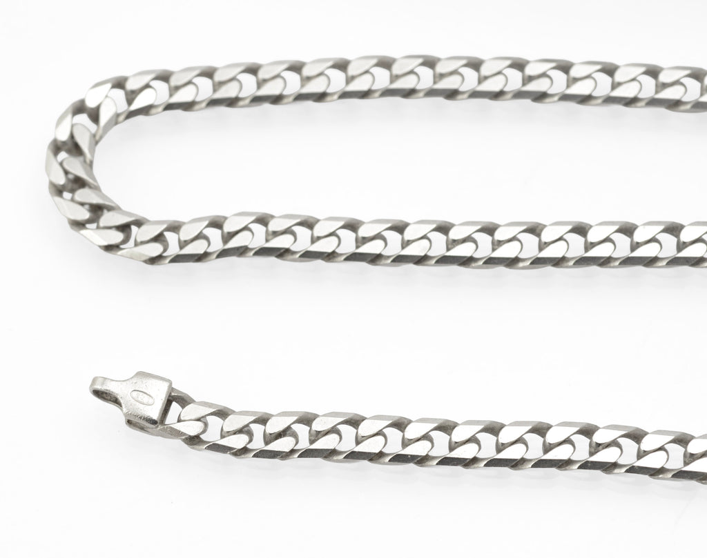 Vintage Sterling Silver Curb Chain Necklace - IBB - three chain widths comparison on white