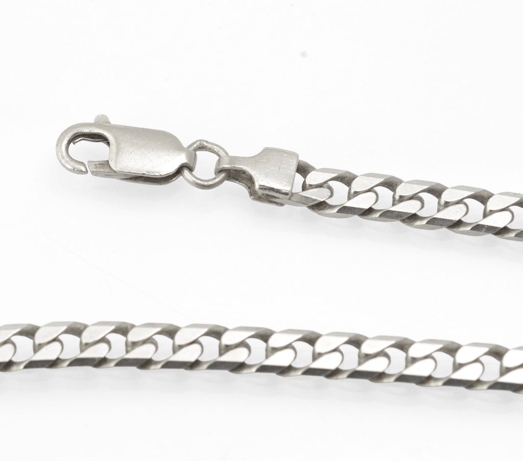 Vintage Sterling Silver Curb Chain Necklace - IBB - chain looped on grey background
