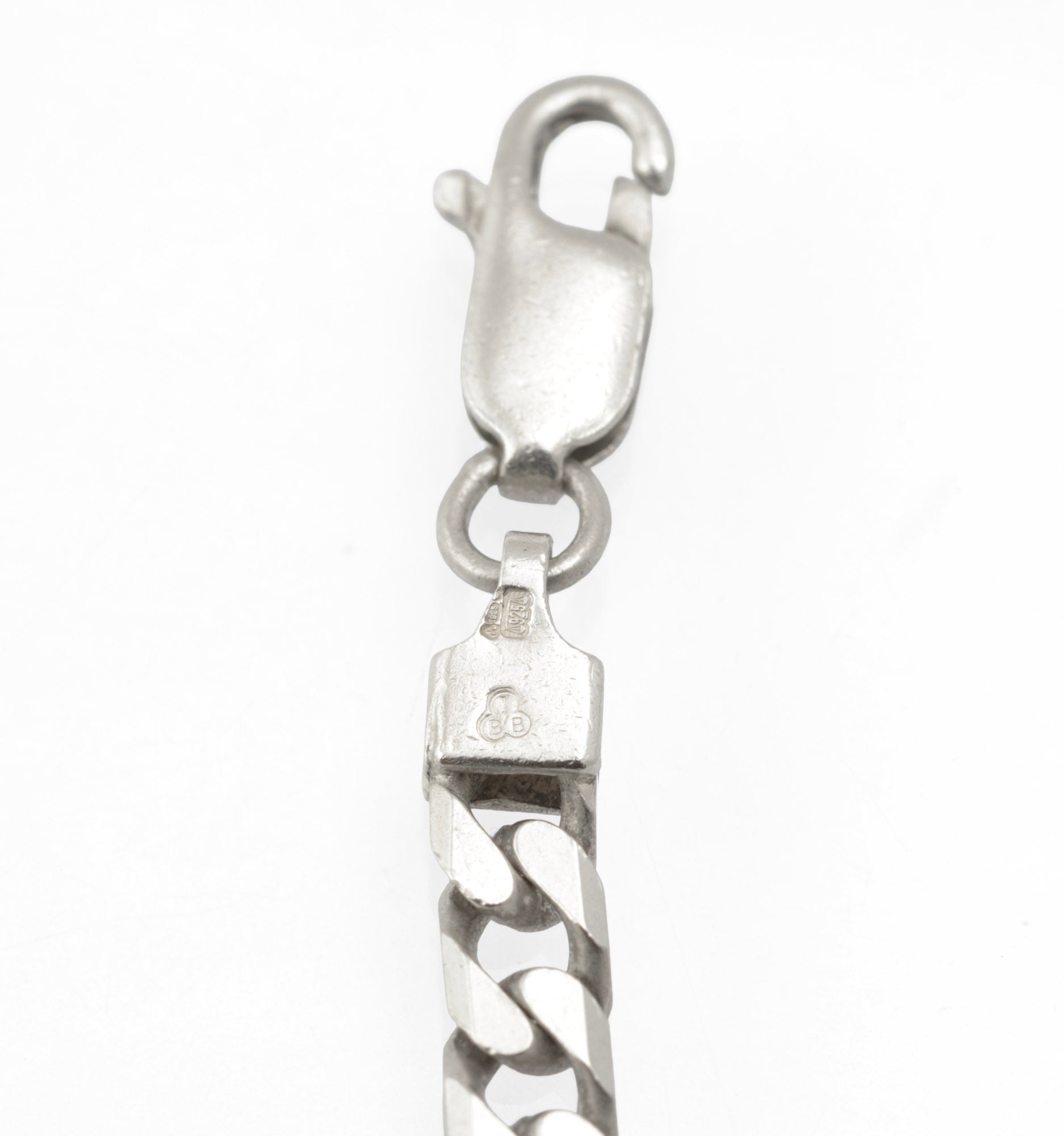 Vintage Sterling Silver Curb Chain Necklace - IBB - diagonal chain detail on grey background