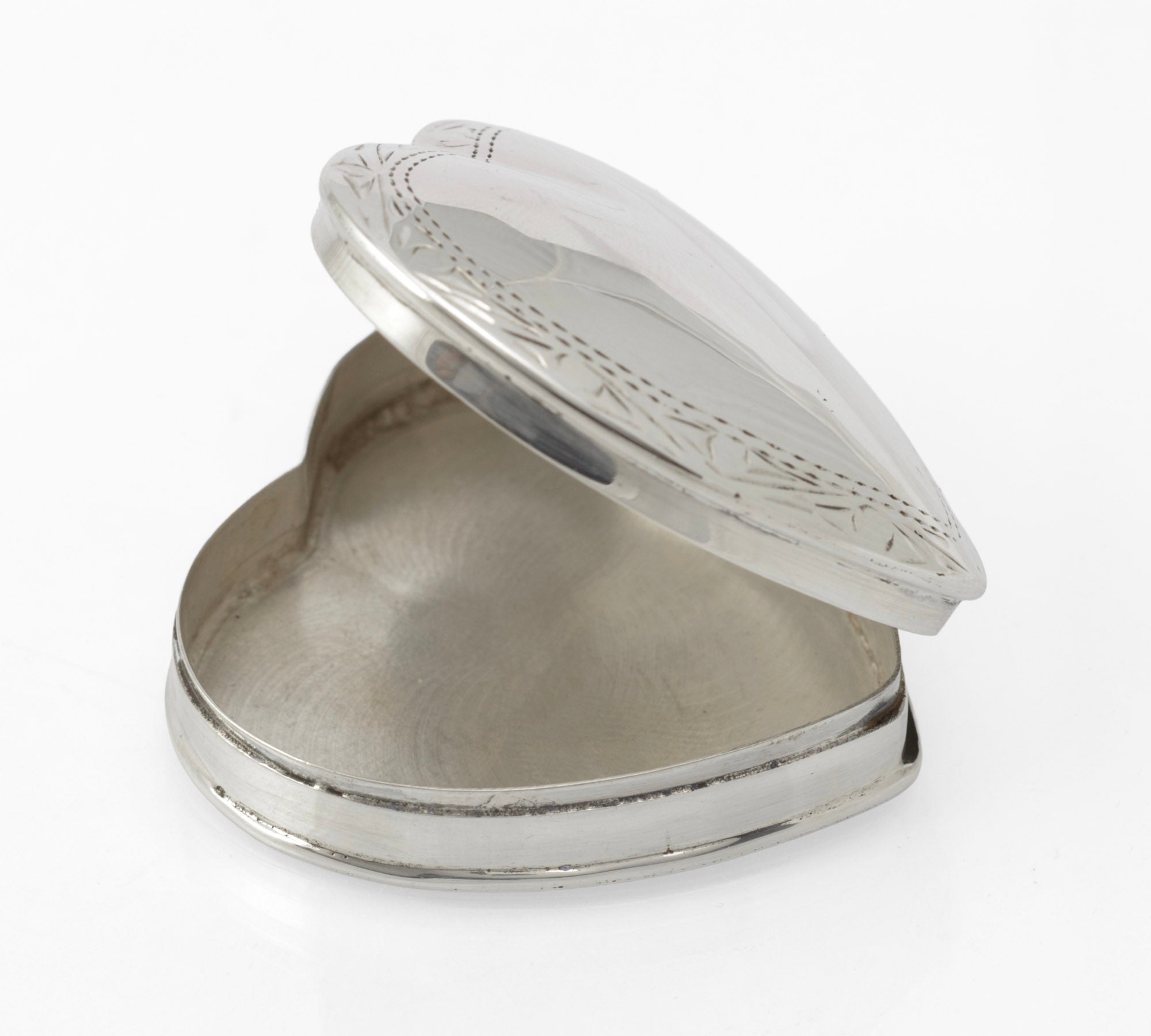 Vintage Sterling Silver Heart Shaped Trinket Box - Engraved Border - Mark Houghton Ltd - London 1993 - C2991