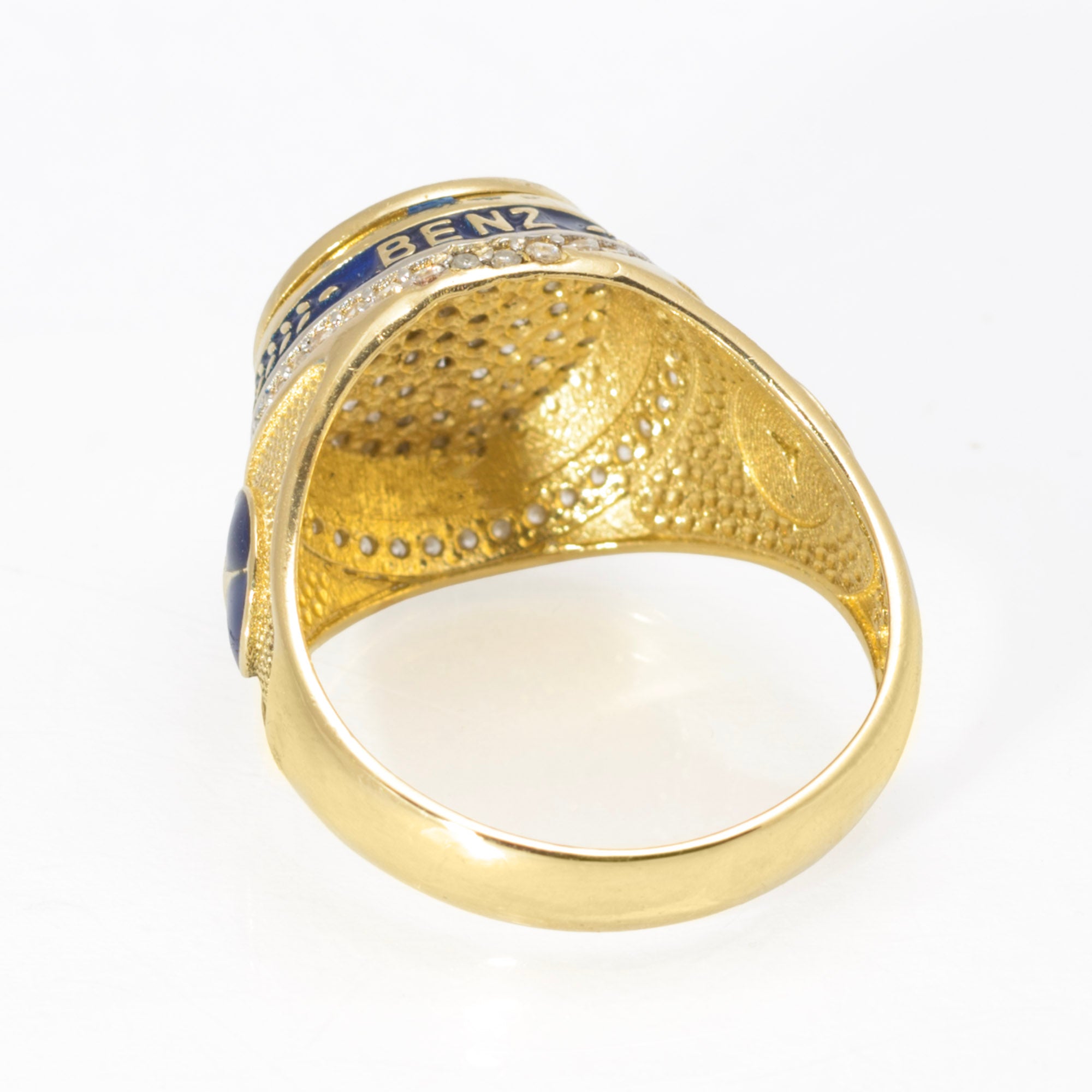 14ct Gold Mercedes-Benz Motorsport Ring - CZ & Blue Enamel - UK Size W - C2996