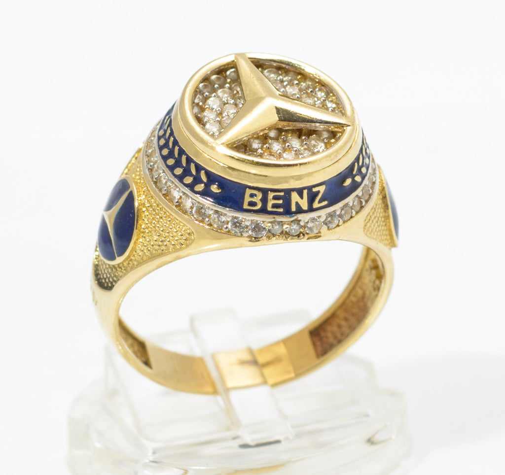 14ct Gold Mercedes-Benz Motorsport Ring - CZ & Blue Enamel - UK Size W - C2996