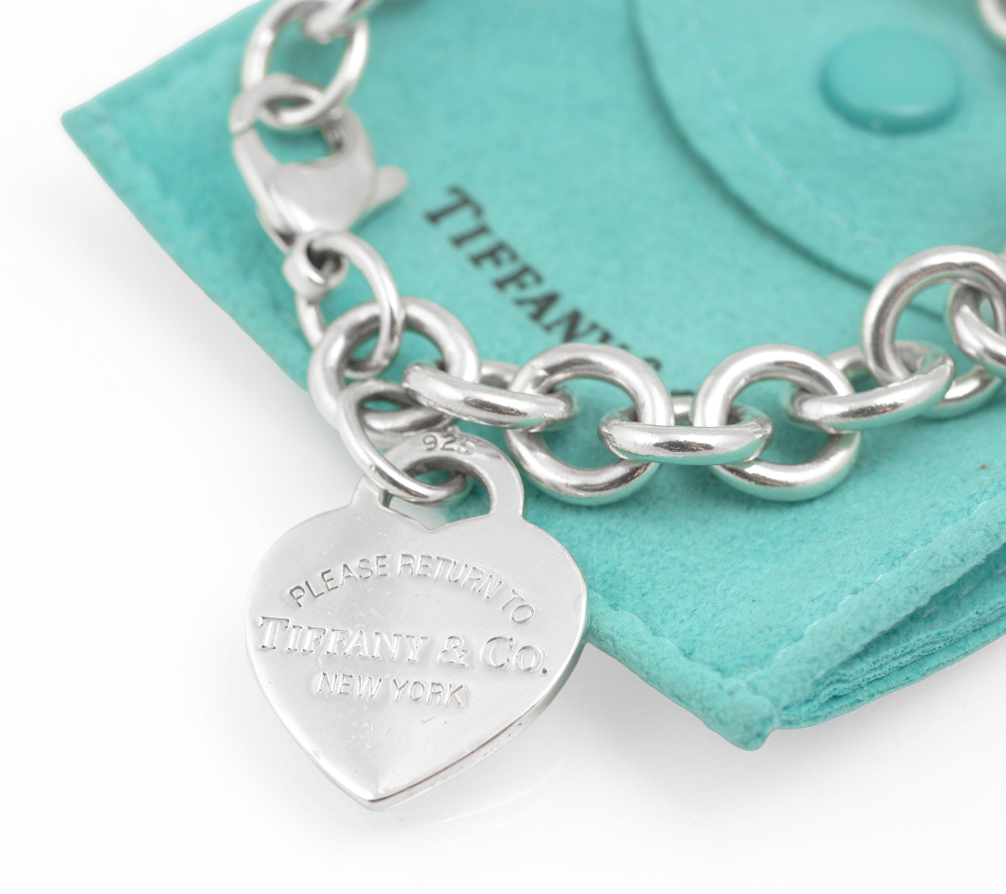 Tiffany & Co. Return to Tiffany bracelet - close-up of heart tag reverse showing copyright Tiffany & Co. 925 mark and London hallmark
