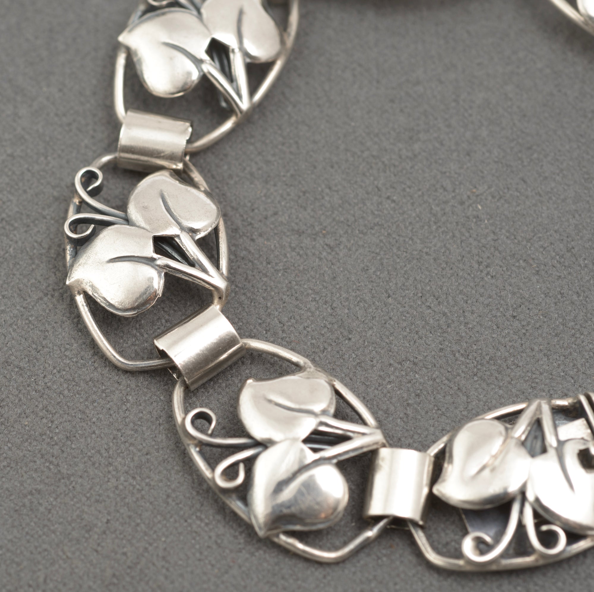 Arne Henning Petersen Danish silver bracelet - close-up of box clasp showing AHP, 830S and 1 hallmarks