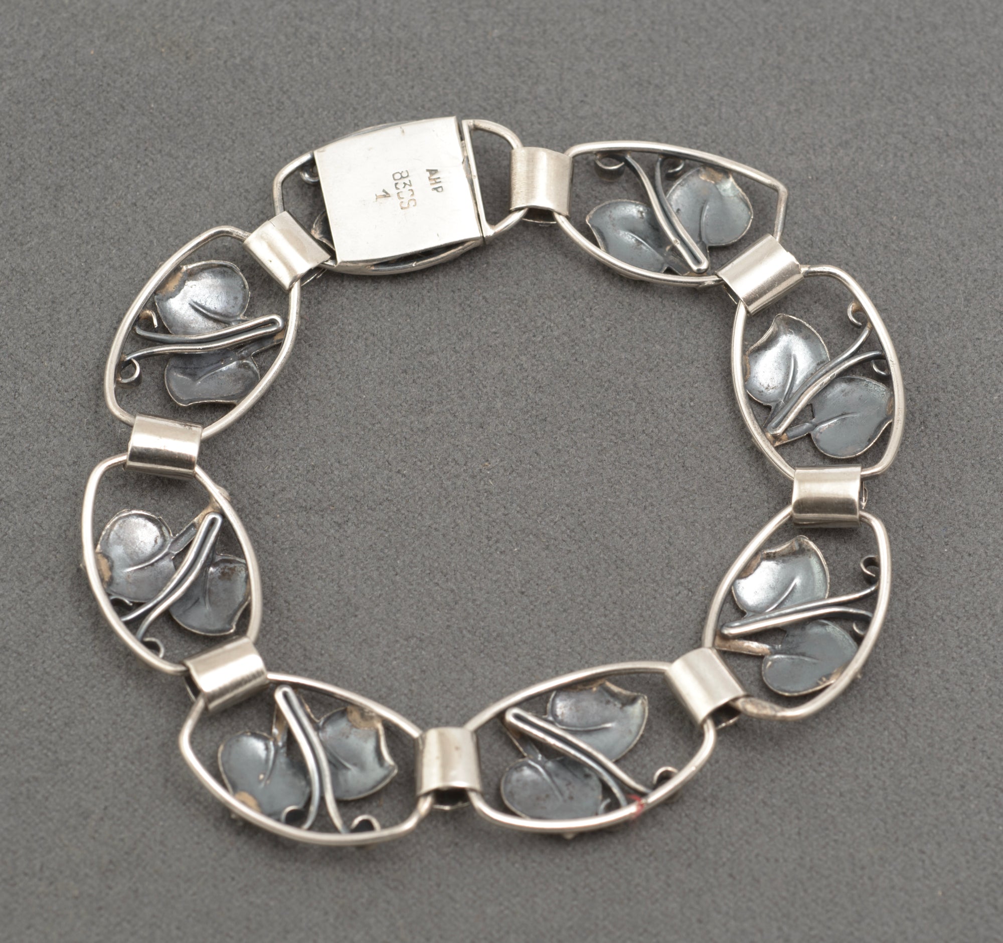 Arne Henning Petersen Danish silver bracelet - full length laid flat showing all eight foliate panels