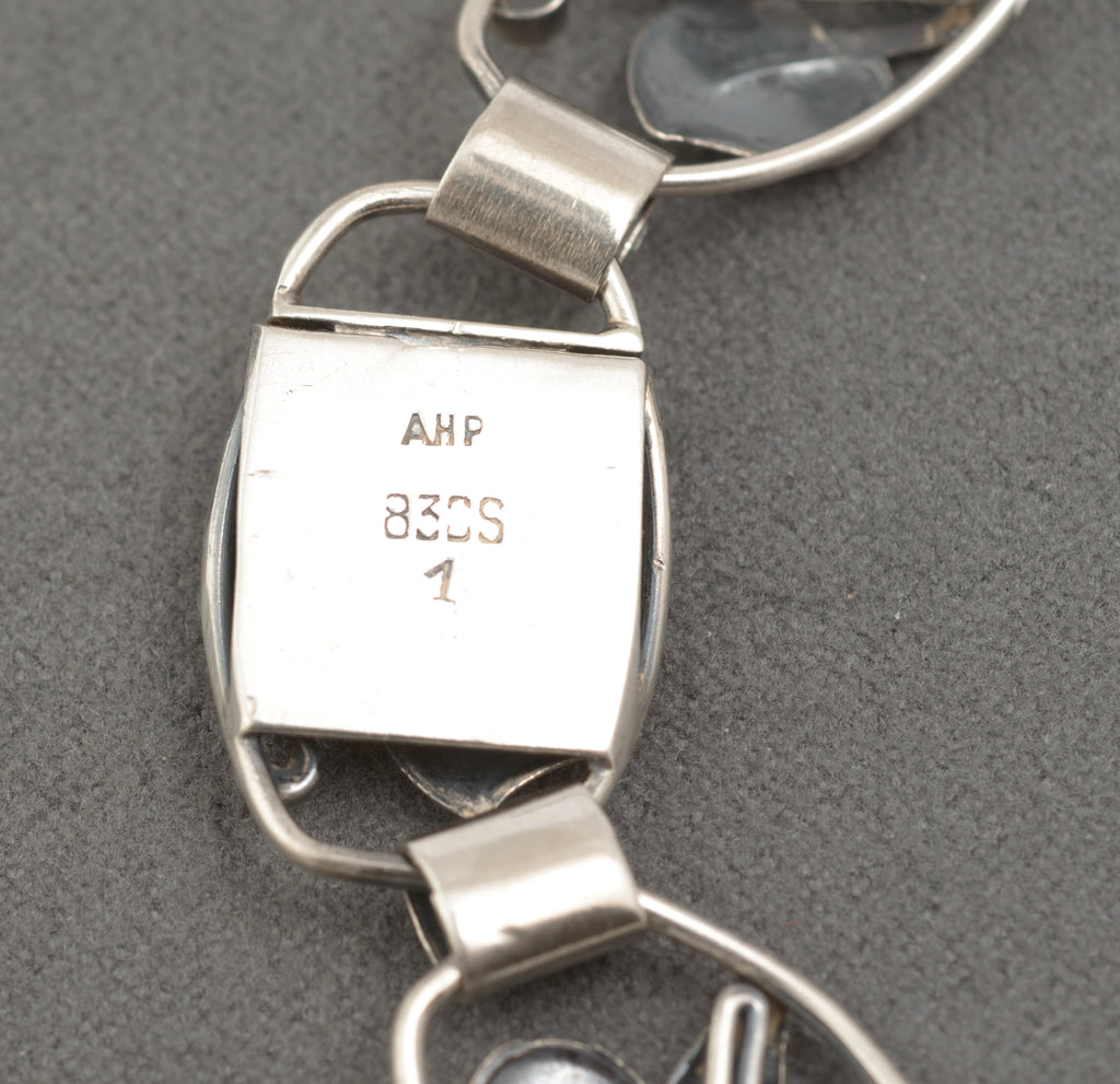 Arne Henning Petersen Danish silver bracelet - angled view showing depth and three-dimensional quality of the leaf forms