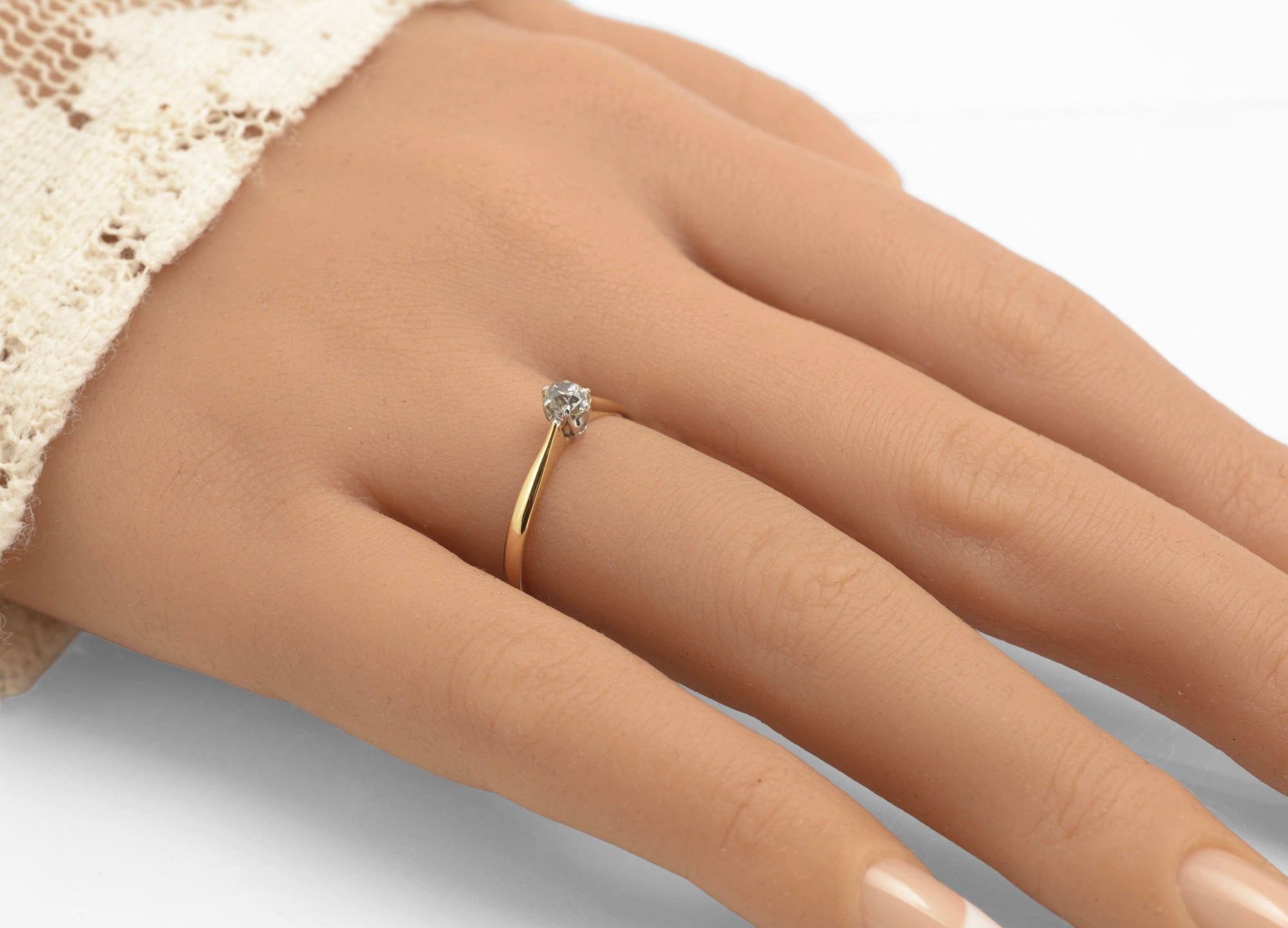 Antique 18ct Gold Platinum Diamond Solitaire Ring - Old Mine Cut - Circa 1920 - C3011