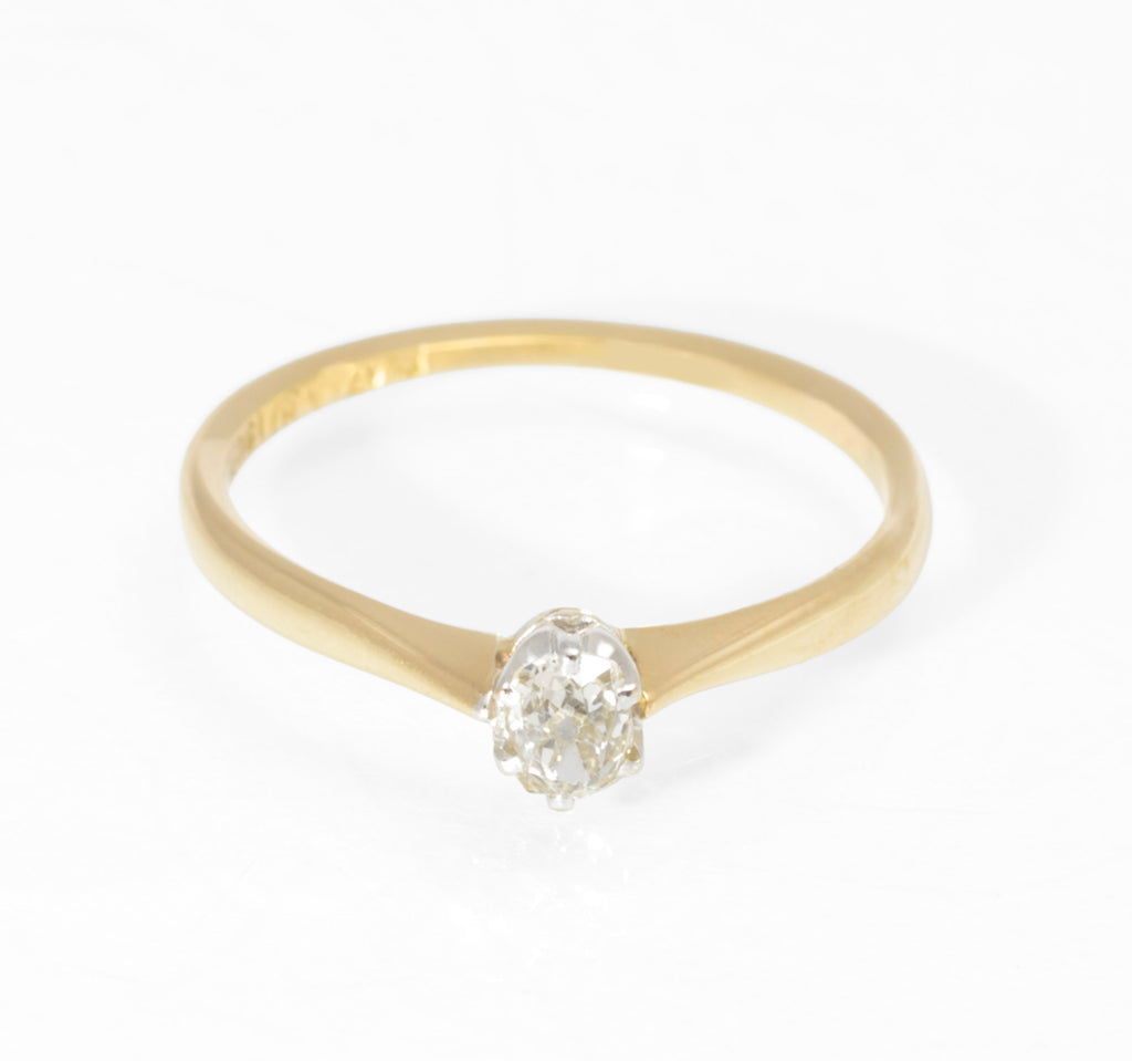 Antique 18ct Gold Platinum Diamond Solitaire Ring - Old Mine Cut - Circa 1920 - C3011