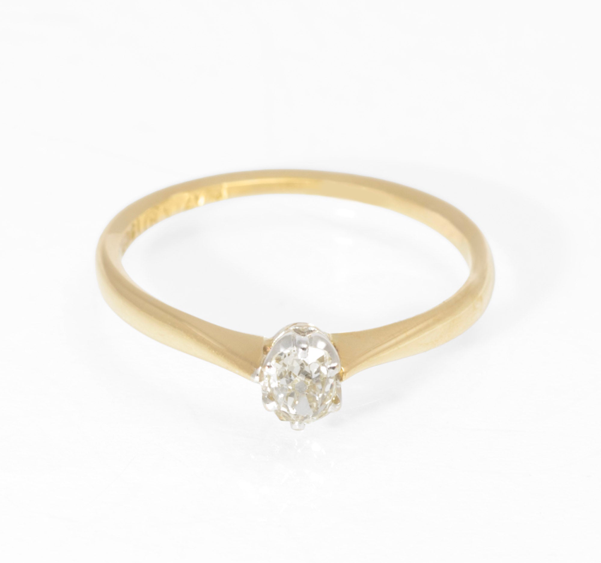 Antique 18ct Gold Platinum Diamond Solitaire Ring - Old Mine Cut - Circa 1920 - C3011