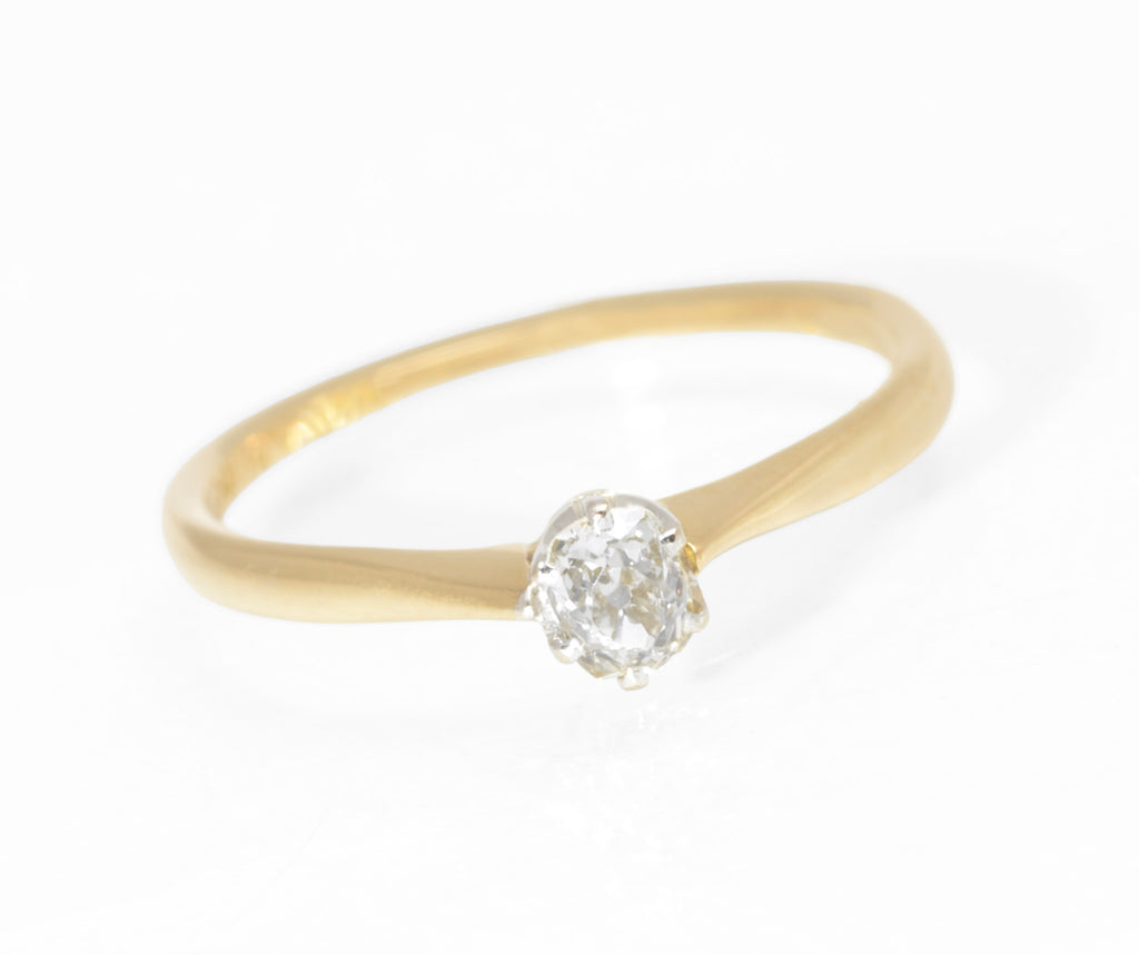 Antique 18ct Gold Platinum Diamond Solitaire Ring - Old Mine Cut - Circa 1920 - C3011