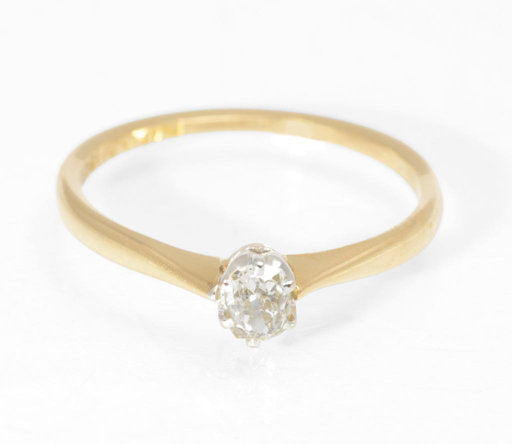 Antique 18ct Gold Platinum Diamond Solitaire Ring - Old Mine Cut - Circa 1920 - C3011