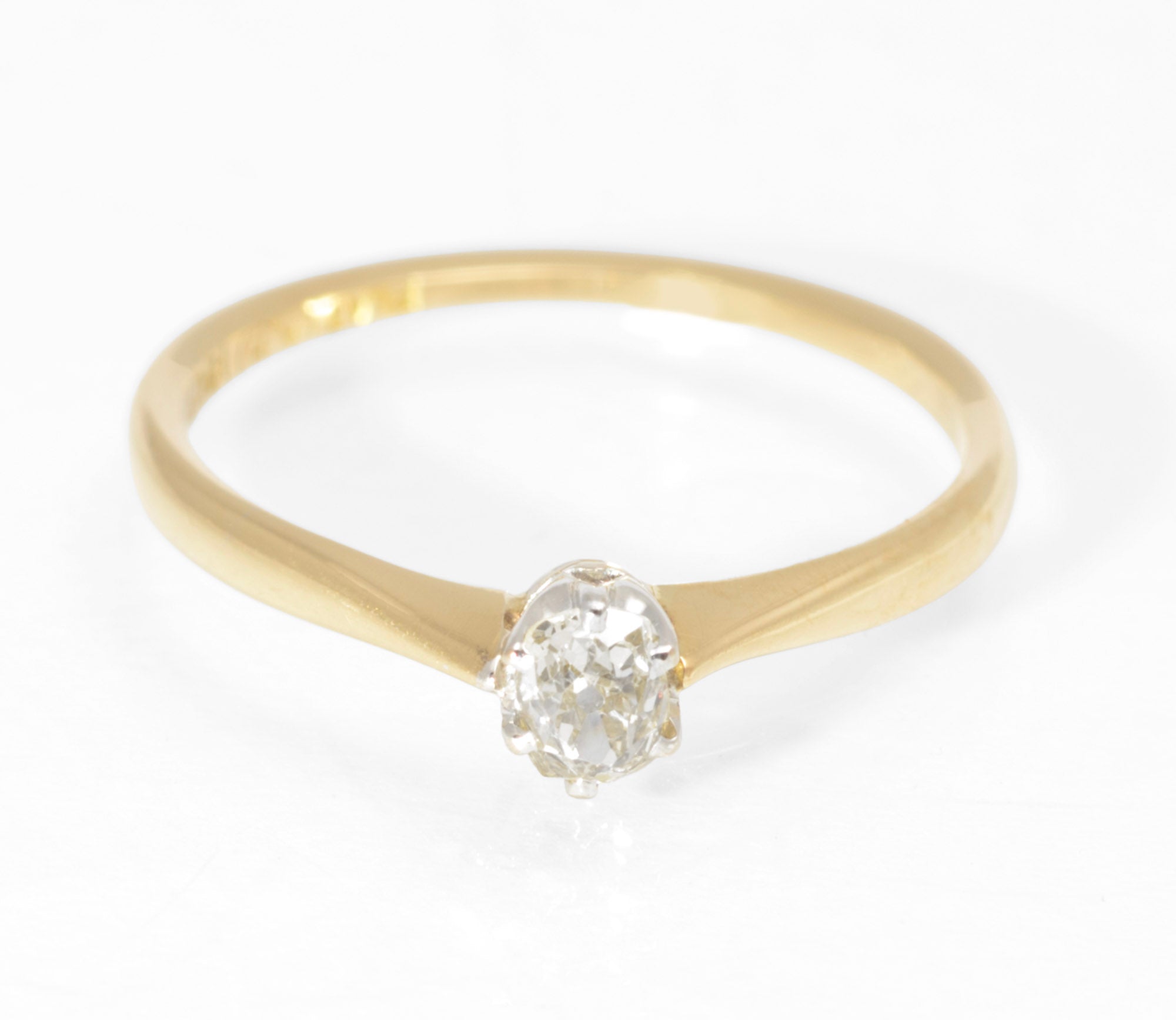 Antique 18ct Gold Platinum Diamond Solitaire Ring - Old Mine Cut - Circa 1920 - C3011