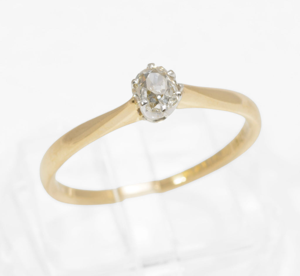 Antique 18ct Gold Platinum Diamond Solitaire Ring - Old Mine Cut - Circa 1920 - C3011