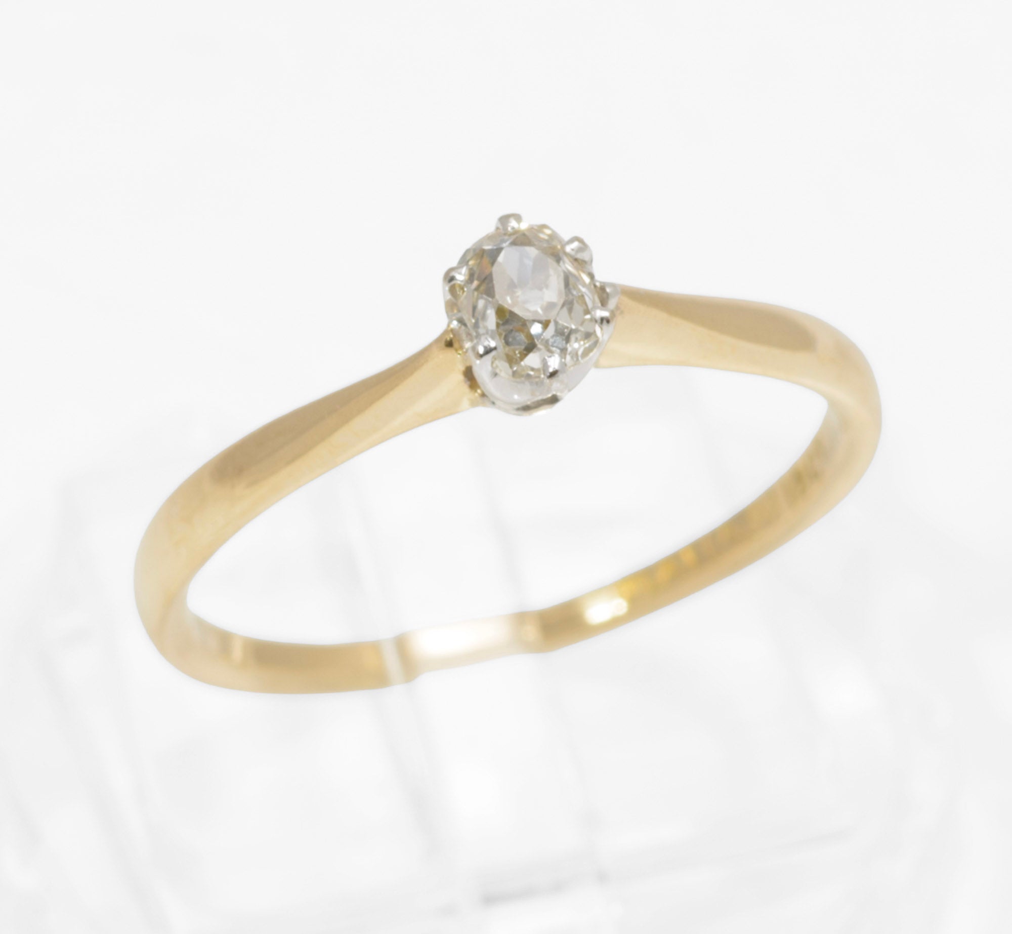 Antique 18ct Gold Platinum Diamond Solitaire Ring - Old Mine Cut - Circa 1920 - C3011