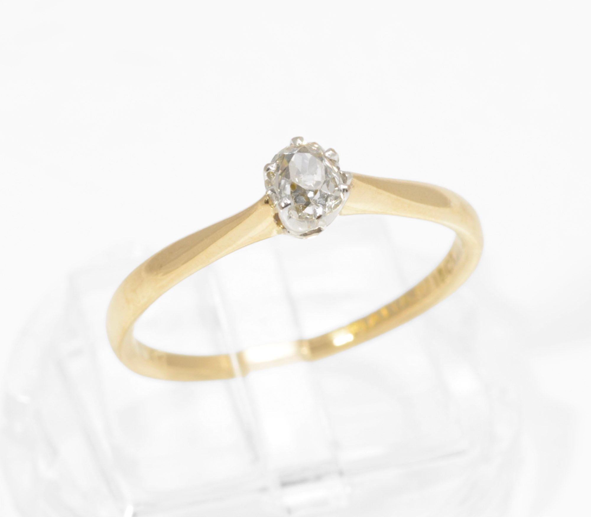Antique 18ct Gold Platinum Diamond Solitaire Ring - Old Mine Cut - Circa 1920 - C3011