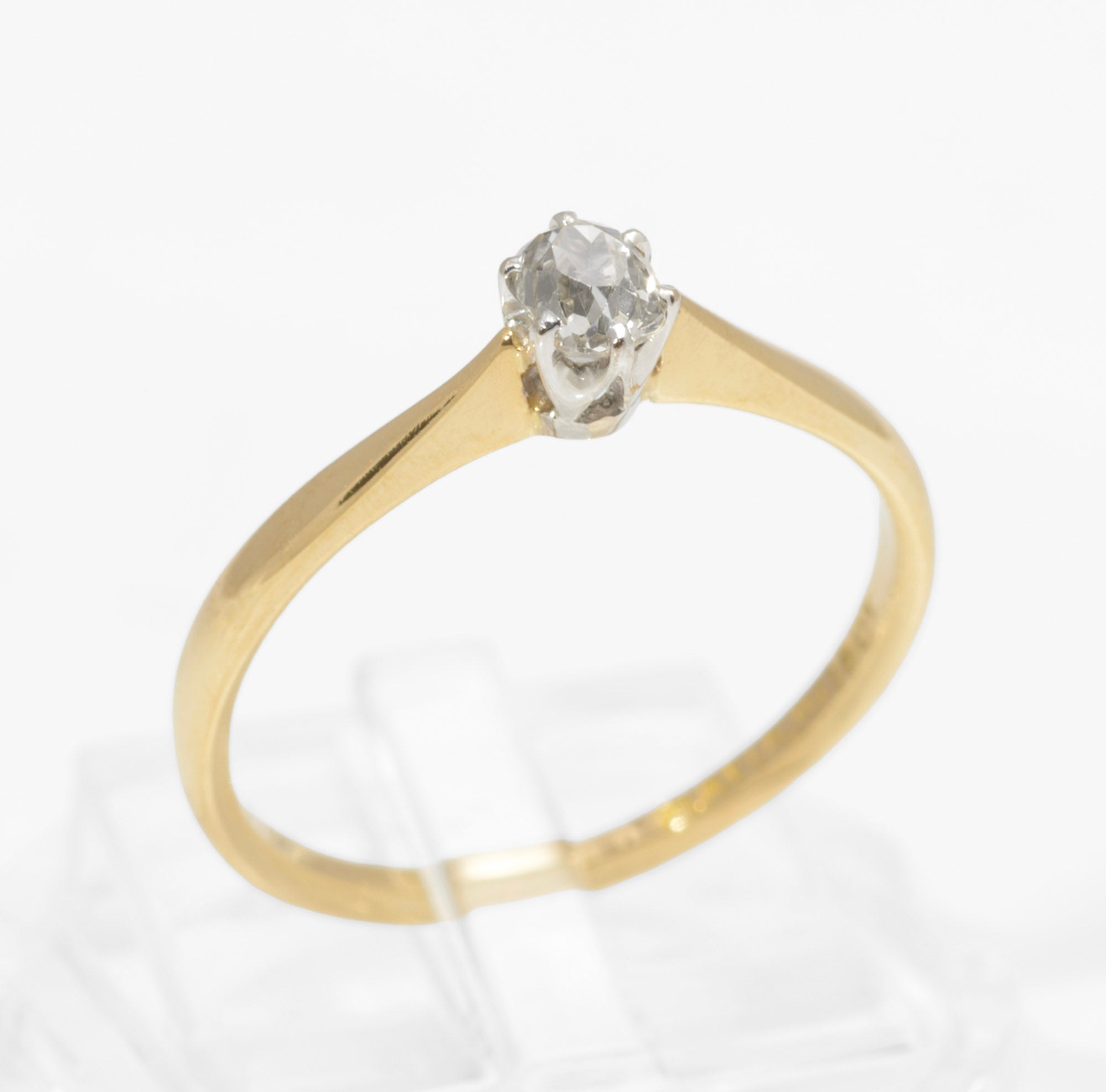 Antique 18ct Gold Platinum Diamond Solitaire Ring - Old Mine Cut - Circa 1920 - C3011