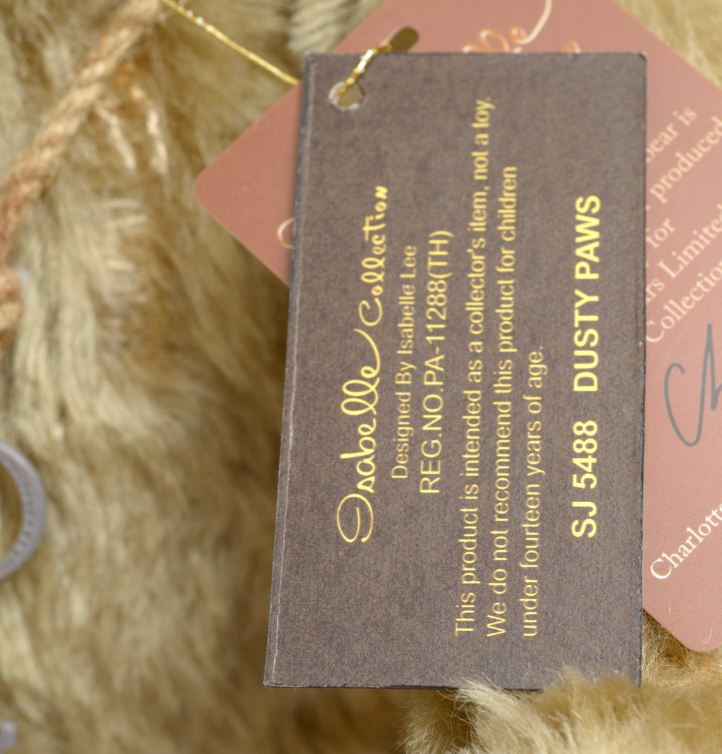 Charlie Bears Dusty Paws - Isabelle Collection - swing tag and certificate showing limited edition 342 of 400 and SJ 5488 reference
