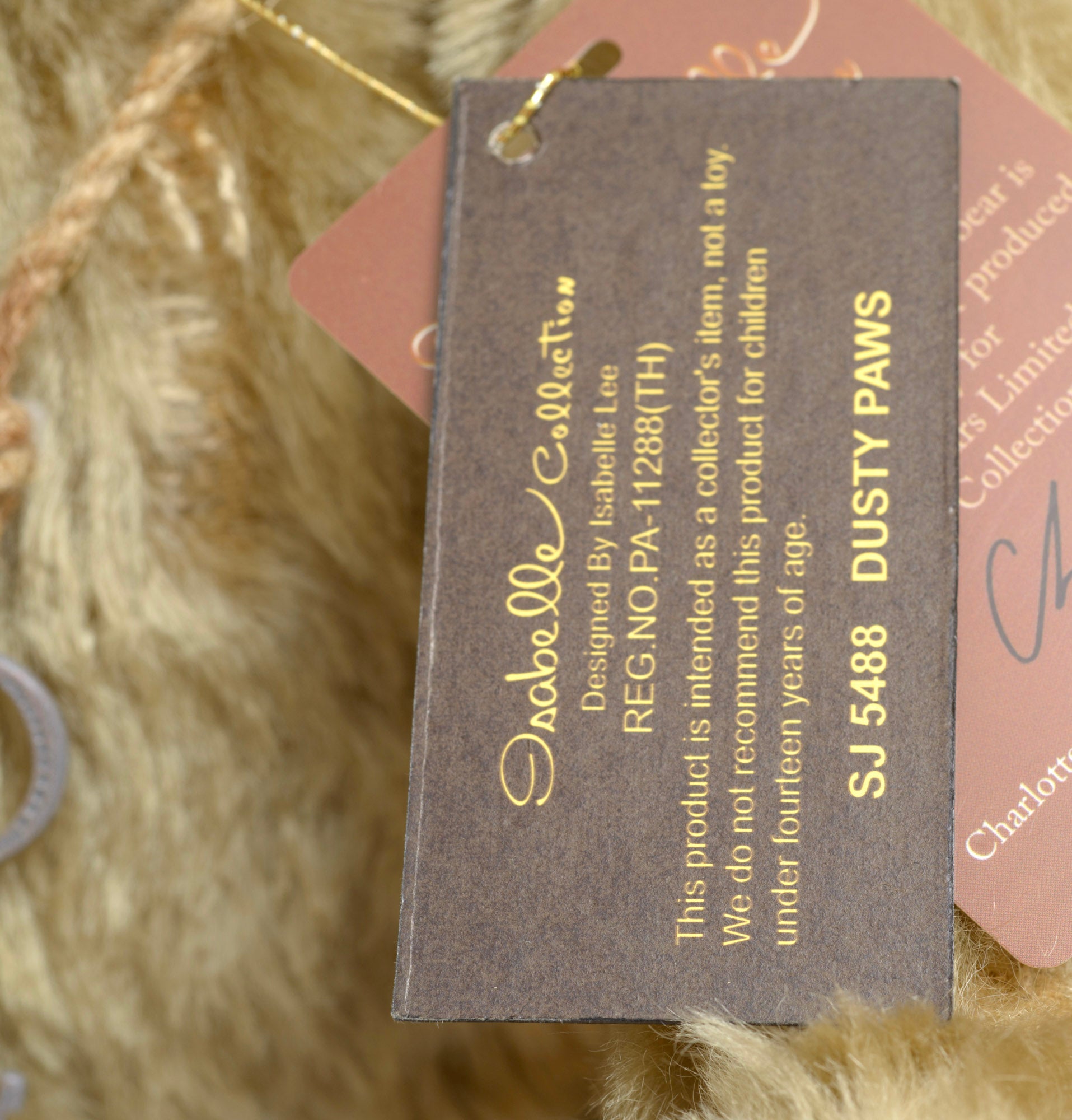 Charlie Bears Dusty Paws - Isabelle Collection - swing tag and certificate showing limited edition 342 of 400 and SJ 5488 reference