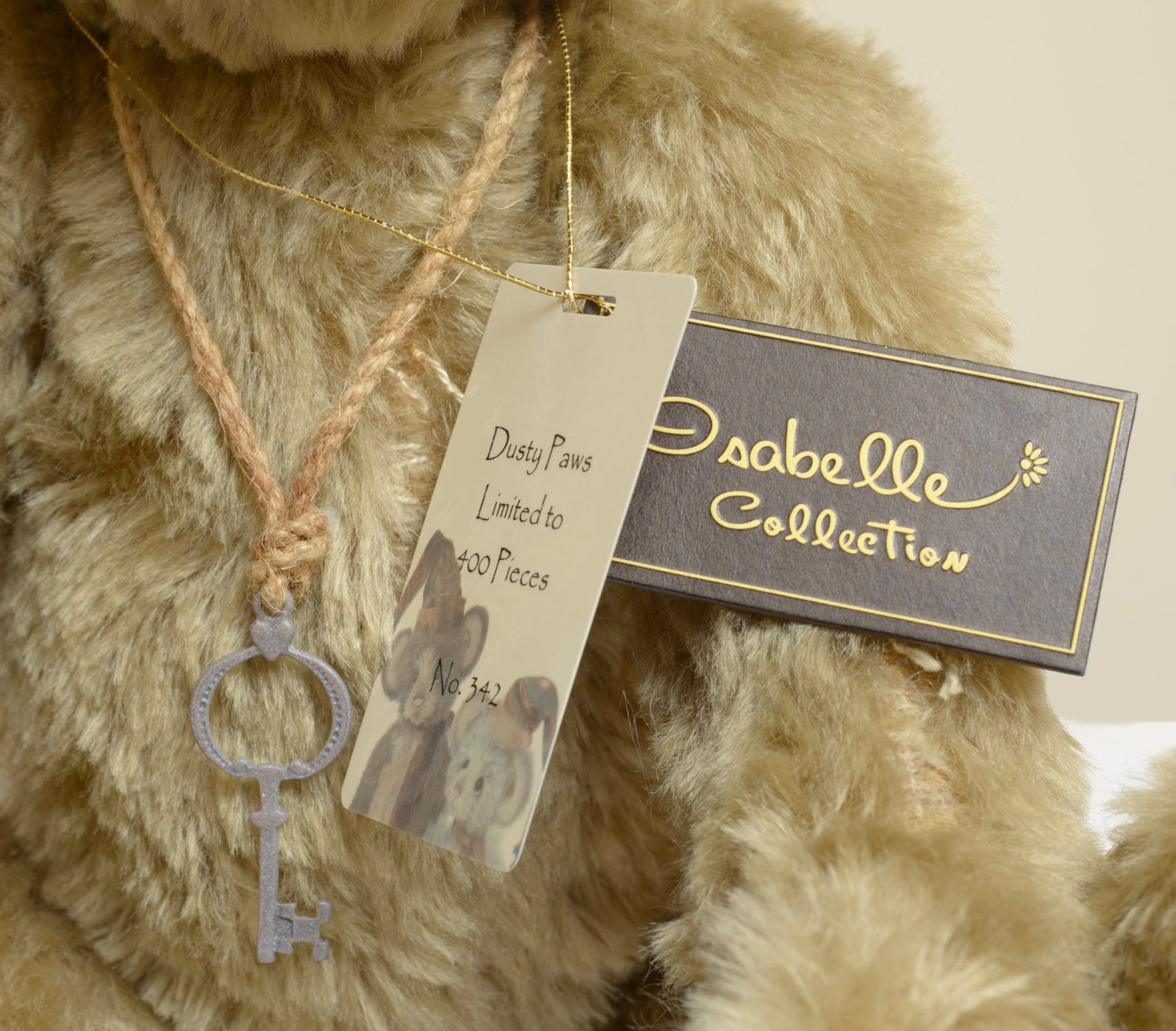 Charlie Bears Dusty Paws - Isabelle Collection - detail of simulated repairs worked into mohair, an intentional design feature