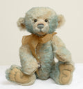 Charlie Bears Wordsworth - Isabelle Collection - full front view showing tipped blue-grey and cream mohair with gold organza ribbon bow