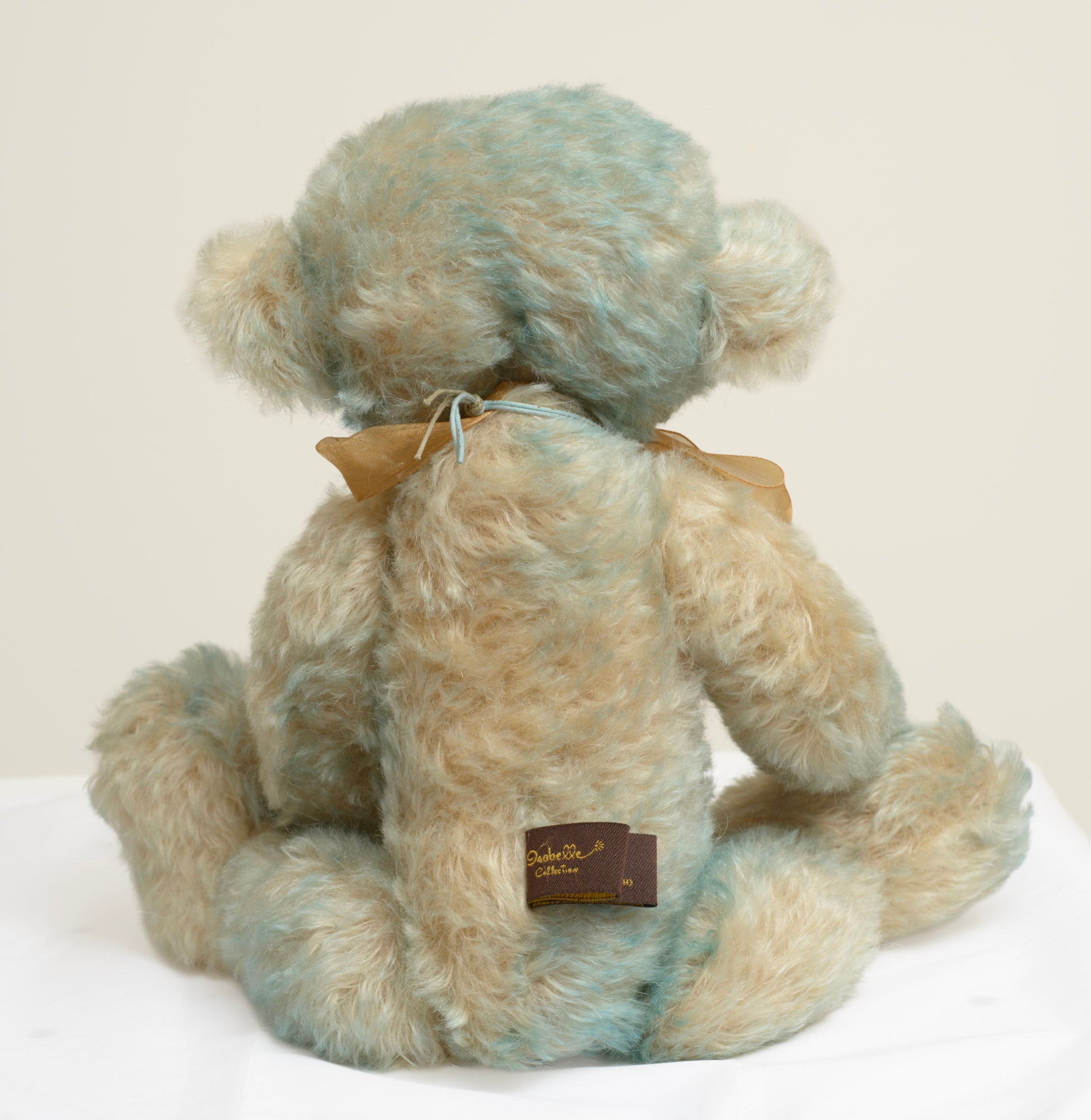 Charlie Bears Wordsworth - Isabelle Collection - rear view showing tipped blue-grey mohair coat and Isabelle Collection sewn label