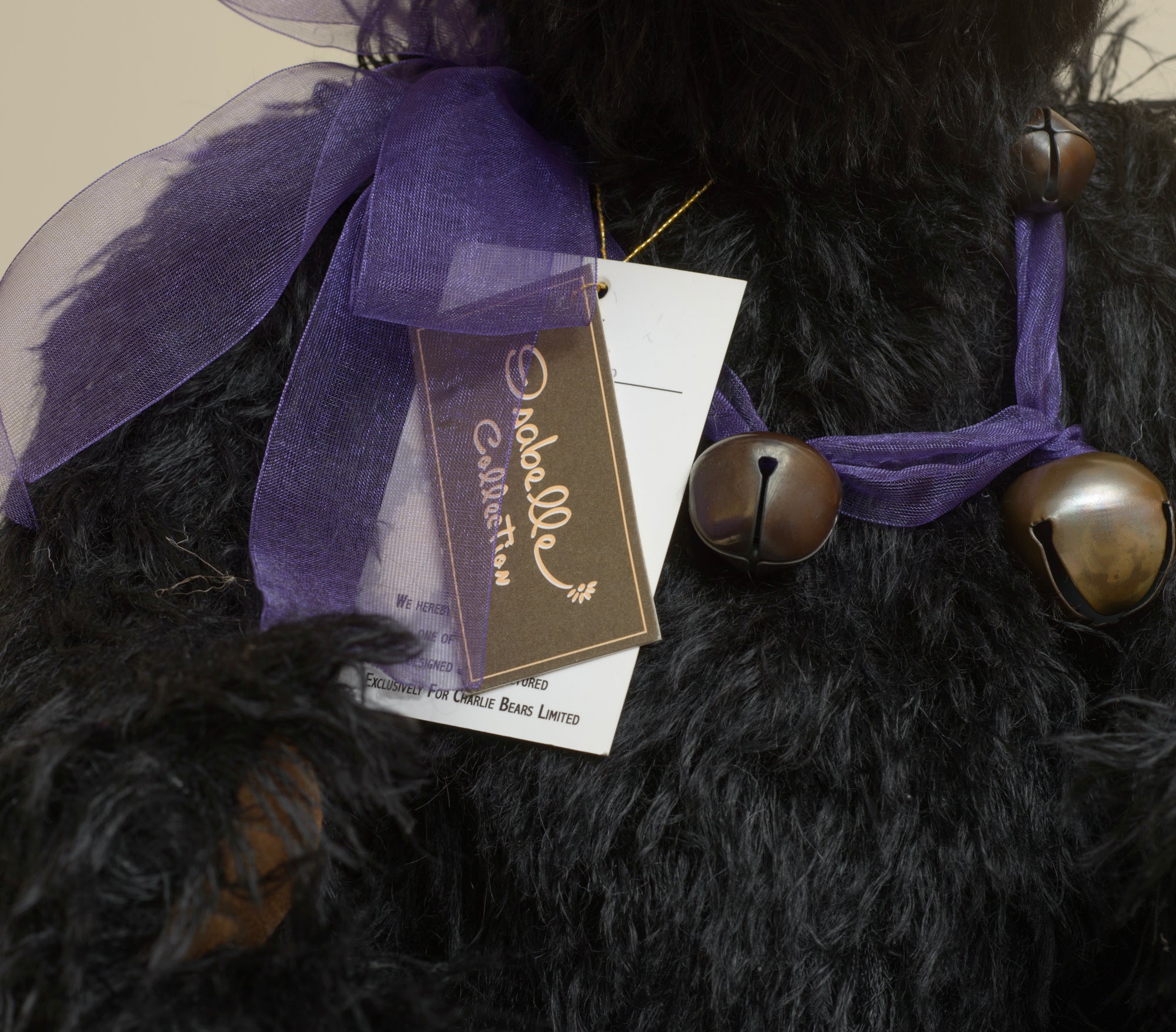Charlie Bears Indigo - Isabelle Collection - swing tag inner showing name Indigo, limited edition 227 of 250 and SJ 4620 reference