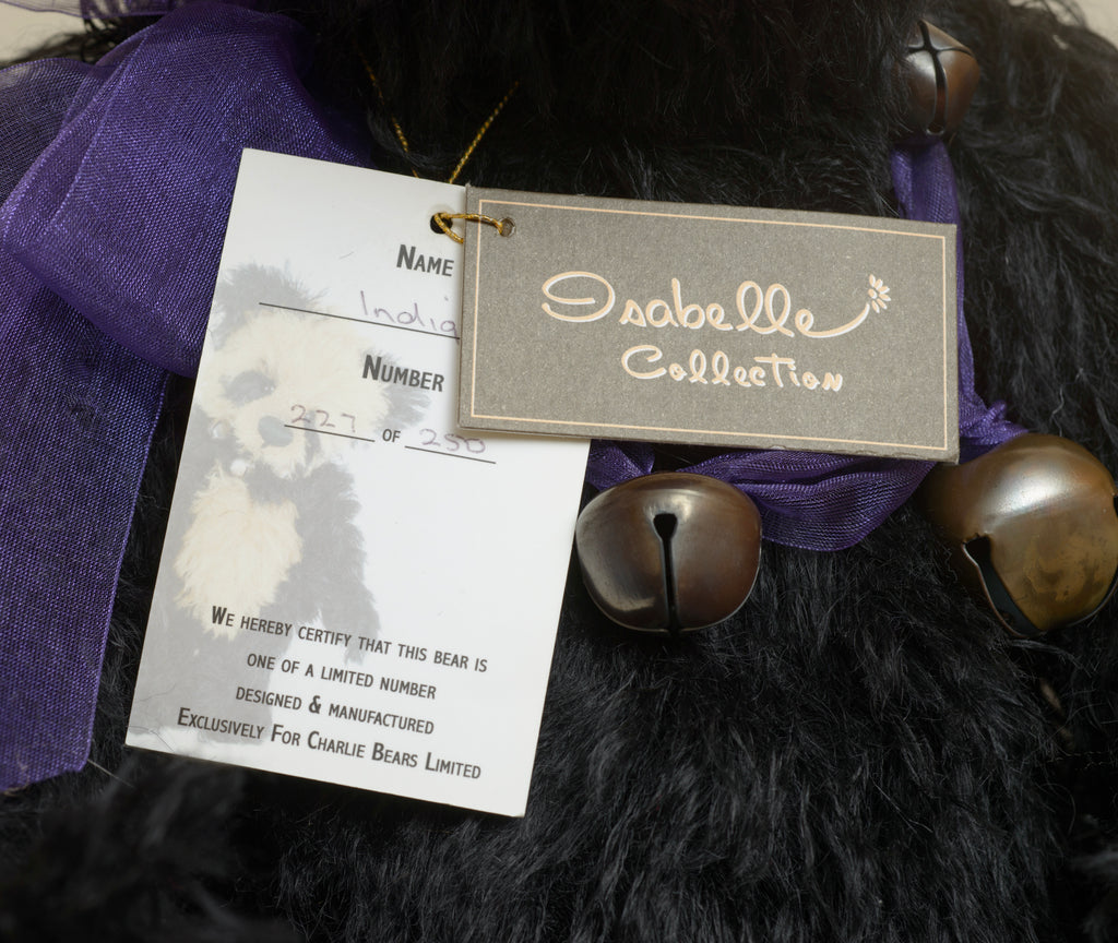 Charlie Bears Indigo - Isabelle Collection - sewn-in label showing 100% Mohair, Reg No PA-11288 TH, Handmade in Thailand