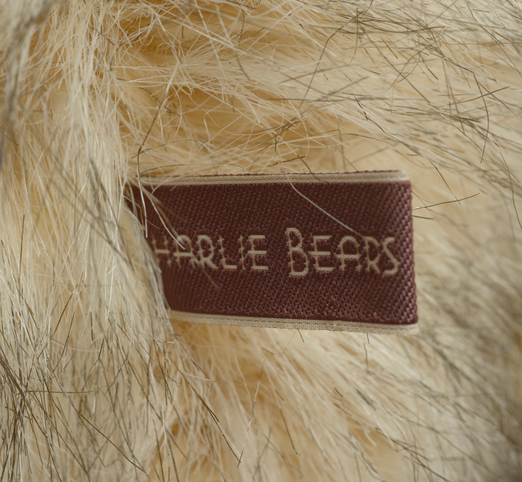 Charlie Bears Dorian - Isabelle Collection - three-quarter view showing full shaggy coat texture and brown organza ribbon bow