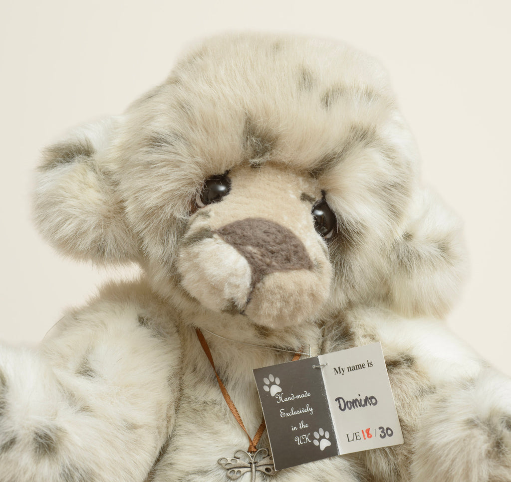 Kaycee Bears Domino - Kelsey Cunningham - swing tag front showing Kaycee Bears Made in England, designed and created by Kelsey Cunningham