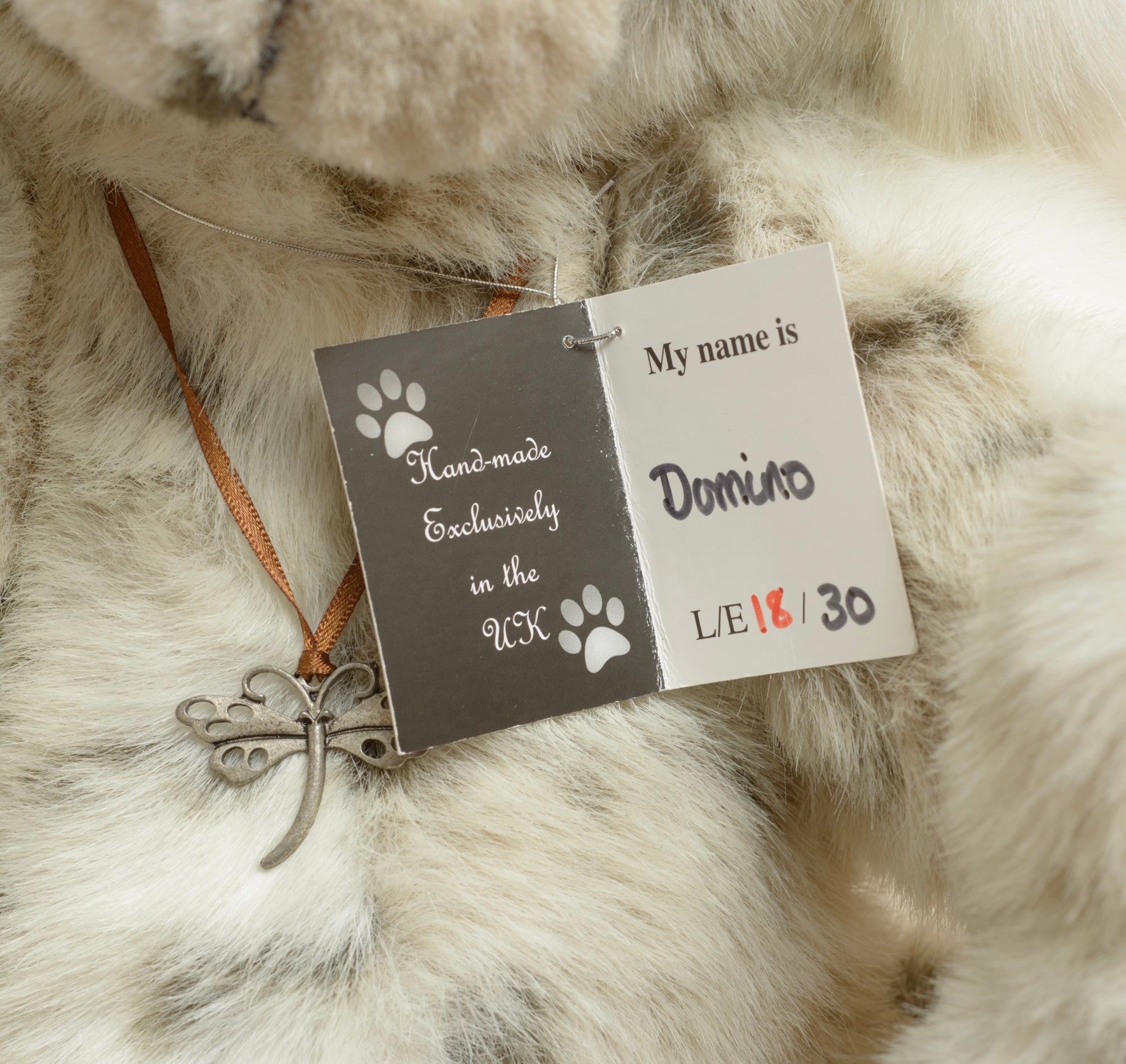 Kaycee Bears Domino - Kelsey Cunningham - swing tag inner showing name Domino and limited edition 18 of 30