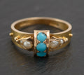 Victorian 15ct Gold Ring - Natural Turquoise and Split Pearls - Strapwork Mount - UK Size J1/2 - C3033