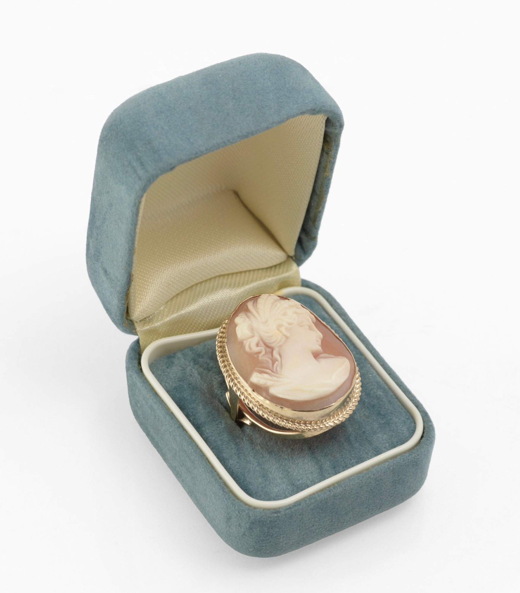 Vintage 9ct Gold Cameo Ring - Large Shell Portrait Cameo - Open Gallery Mount - UK Size K - C3038